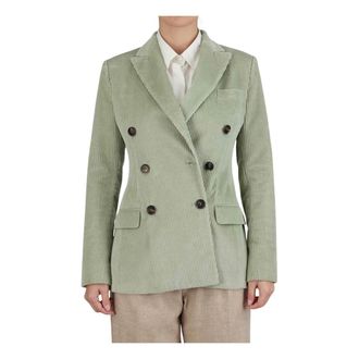 Kiton Blazers, female, Green, Size: 3XS Double-Breasted Velvet Cotton Blazer