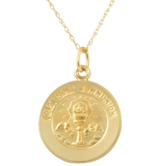 Pompeii3 14k Yellow Gold First Holy Communion Medal Pendant.5 Tall 1 Grams