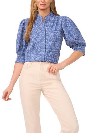 CeCe by Cynthia Steffe Daisy Puff Sleeve Chambray Button-Up Shirt in Classic Navy at Nordstrom, Size Xx-Large