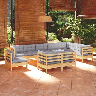 vidaXL Juego De Muebles De Jard&iacute;n 10 Pzas Y Cojines Madera Maciza Pino Vidaxl