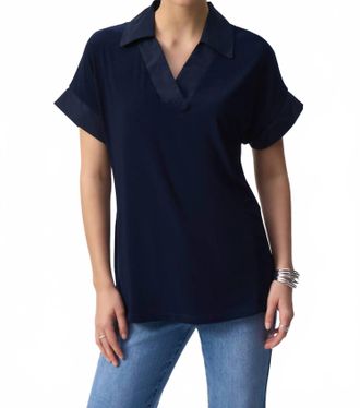 Joseph Ribkoff Silky Knit Reversible Boxy Top In Midnight Blue