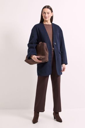 Wallis Womens Principles by Collarless Belted Wrap Coat - Navy - Size 12 UK