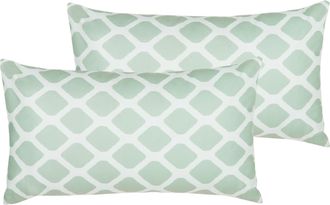 Beliani Conjunto De 2 Cojines De Poli&eacute;ster Verde Menta Blanco 40 X 70 Cm Patr&oacute;n Kalamos
