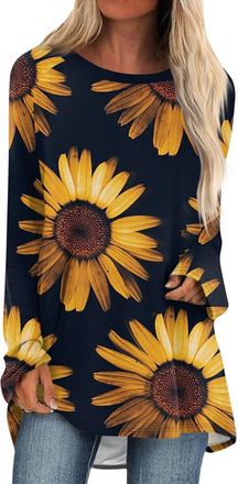 Generic Women Fashion Tee Shirts Fitted T Shirt Basic Tops Tunic Tops for Women Loose Fit Fall Crewneck Long Sleeve Shirts Color Block Sweatshirts T Shirts Te