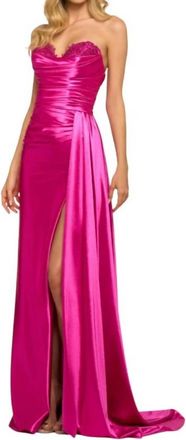 Sherri Hill Satin Strapless Corset Gown In Fuchsia