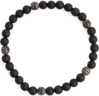 Craftd London Matt Onyx Beaded Bracelet - Silver - 22