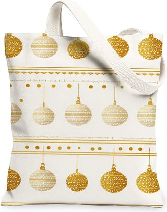 Generic Christmas Ornaments Canvas Tote Bags, Holiday Design Reusable Grocery Bags, Vintage Lightweight Washable Shoulder Strap Can, White, 13x15 Inch