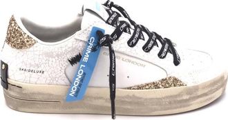 Crime London Schoenen, Dames, Veelkleurig, 38 EU, Leer, Witte leren sneakers met gouden glitter