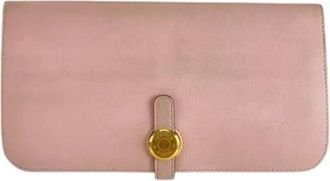 Herm&egrave;s Pre-owned Wallets, female, Pink, Size: ONE SIZE Pre-owned Dogon Long Wallet Pink Rose Gold