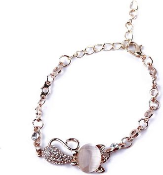 Generic Lovely Cat Pendant Bangle Women Ladies Elegant Crystal Opals Bangle Bracelet Chain Jewelry Accessories Durable Service Lovely and Practical Multicolor