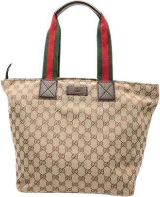 Gucci Pre-owned Tote Bags, female, Beige, Size: ONE SIZE Pre-owned Canvas Tote