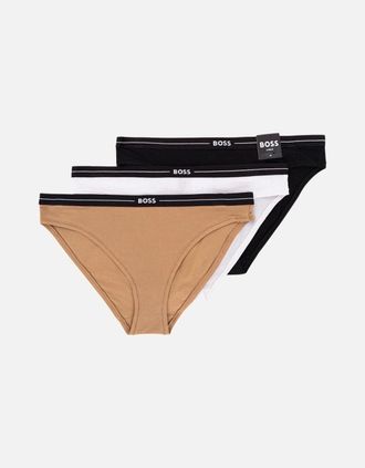 HUGO BOSS Womens 3-Pack Power Logo Briefs, Black/White/Beige - Tan - Size: 16