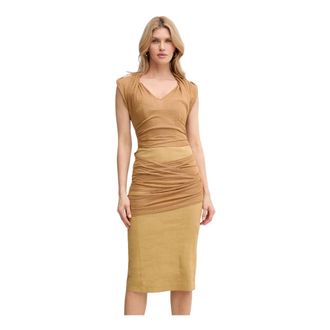Pinko Vestido Midi de Lino - Dresses - Mujer - Marr&oacute;n - M