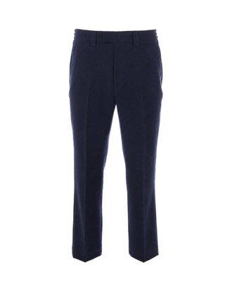 Paolo Pecora Navy Viscose-Blend Regular-Fit Straight-Leg Pants