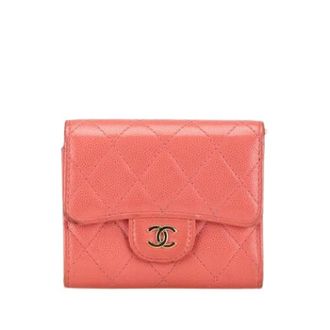 Chanel Pre-owned Wallets, female, Pink, Size: ONE SIZE Pre-owned Quilted Caviar Leather Flap Wallet