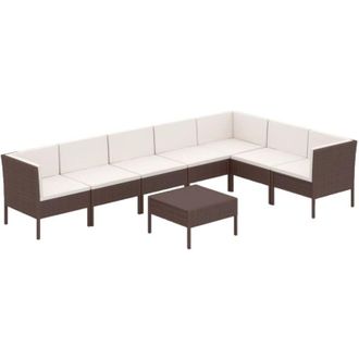 vidaXL Set Muebles De Jard&iacute;n 8 Pzas Y Cojines Rat&aacute;n Sint&eacute;tico Marr&oacute;n Vidaxl