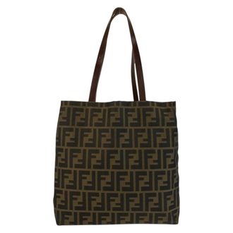 Fendi Brown Canvas Leather Shoulder Bag Tote Bag (Pre-Owned)