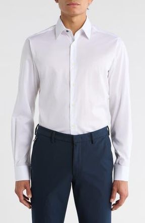 Duchamp Slim Fit Stretch Cotton Dress Shirt in White at Nordstrom Rack, Size 17.5