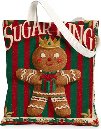 Generic Christmas Gingerbread Canvas Tote Bags, Holiday Biscuits Design Reusable Grocery Bags, Vintage Retro Lightweight Washable Shoulder Strap Canvas for Gi