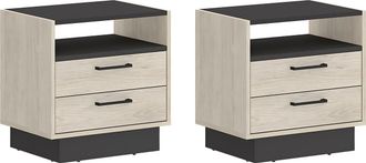 Vente-Unique Lote de 2 mesitas de noche con 2 cajones y 1 estante - Color: Natural y antracita - LEANDRE