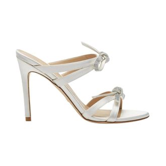 Stuart Weitzman Bow 100 Slide Sandalen - Dames - Muiltjes - Wit - 36 1/2 EU - Satijn - Schoenen