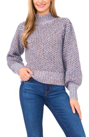 CeCe by Cynthia Steffe Marled Blouson Sleeve Jacquard Sweater in Light Blue Multi at Nordstrom, Size Xx-Large