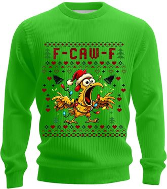 Generic Ugly Christmas Jumper Men F-CAW-F Round Neck Jumpers Holiday Lightweight Funny Scream Chicken Knitted Tops Sweater Loose Fashion Male Xmas Clothes(Gre