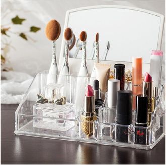 Trade Shop Trade Shop - Organizzatore Porta Cosmetici Specchio Jk 7024 16 Comparti Organizer Trasparente