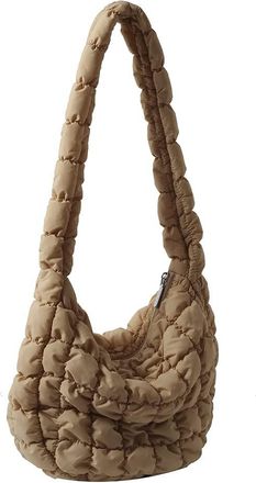 Generic Female Hand Bag Quilted Check Commute Bag Large Capacity Fashion Nylon Elegant for Weekend Vacation (Khaki)