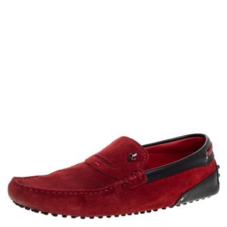 Tod's Tods For Ferrari Red Suede Slip On Loafers
