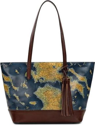 Patricia Nash Verzi Tote W/ Tassel Tote Handbags Greek Map 932, Faux Suede/Leather/Suede