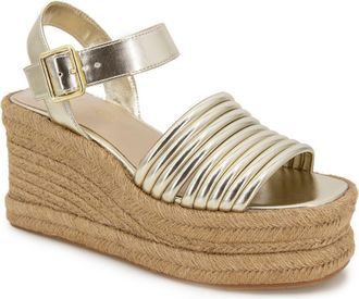 Kenneth Cole Shelby Espadrille Wedge Sandal in Light Gold Pu at Nordstrom Rack, Size 11