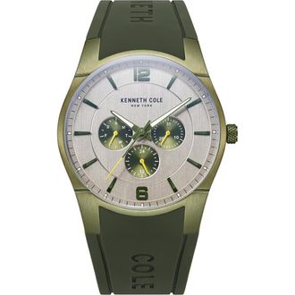 Kenneth Cole Dress Sport Silicone Strap Watch, 42mm in Olive at Nordstrom