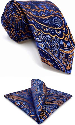 Shlax & Wing Shlax & Wing Skinny 2.35 Mens Necktie Paisley Navy Orange Silk Tie Classic For Men