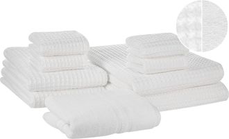 Beliani Conjunto De 9 Toallas De Ba&ntilde;o Y Alfombrilla De Ba&ntilde;o De Algod&oacute;n Blanco Zero Twist Areora
