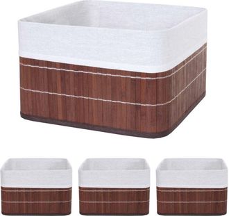 Hhg Hhg - Nunca Usado] Juego De 4 Cestas De Almacenaje 223, Cesta Caja Organizadora Caja Clasificadora Estanter&iacute;a Cesta, Bamb&uacute; Marr&oacute;n