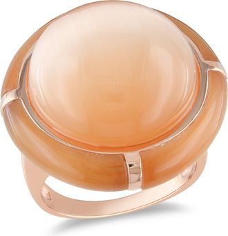 Mimi & Max 31ct TGW 17mm Simulated Champagne Cats Eye Ring Rose Silver