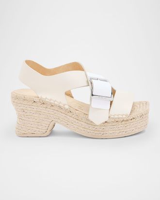 Loewe Petal Leather Platform Espadrille Sandals