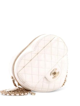 Chanel CC in Love Heart Bag gewatteerde lamsleren crossbodytas - Wit