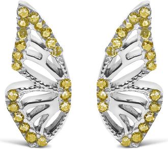 House of Brilliance 925 Sterling Silver 1/6ct TDW Yellow Treated Diamond Butterfly Earrings