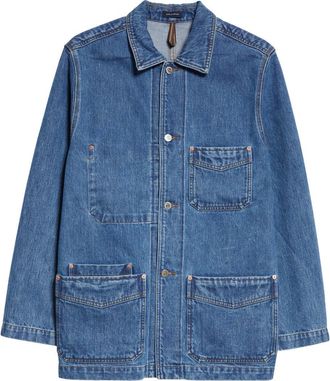 Drake's 5 Pocket Selvedge Denim Chore Jacket in Bleach Wash at Nordstrom, Size 40