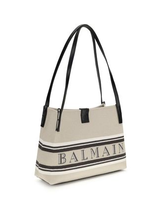 Balmain Womens Canvas Shoulder Bag Naturel-Noir- Blanc Optique Cotton; Polyester Naturel/noir