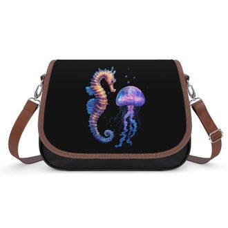 Generic Seahorse And Jellyfish Crossbody Bags for Women Fashion Leather Shoulder Handbags With Adjustable Strap