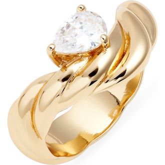 Nordstrom Pear Cubic Zirconia Curved Ring in Clear- Gold at Nordstrom, Size 9