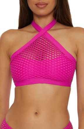 BECCA by Rebecca Virtue Castaway High Neck Bikini Top in Azalea at Nordstrom, Size Small