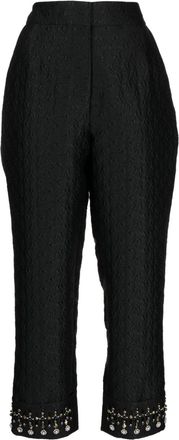 Shiatzy Chen embroidered-pearl cropped trousers - women - Polyamide/Polyester - 38 - Black