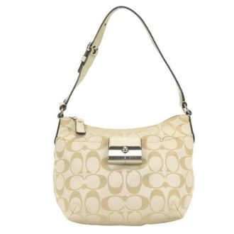 Coach Pre-owned Shoulder Bags, female, Beige, Size: ONE SIZE Pre-owned Signature Canvas Leather Shoulder Bag