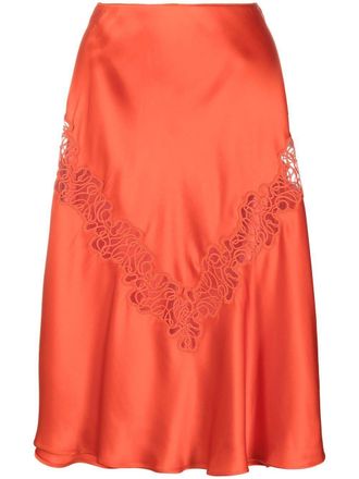 Stella McCartney lace-insert satin skirt - women - Cotton/Polyamide/Polyester/Acetate/Viscose - 40 - Orange