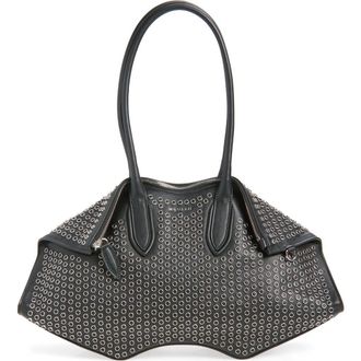Alexander McQueen Medium Manta Grommet Leather Handbag in Black/Silver at Nordstrom