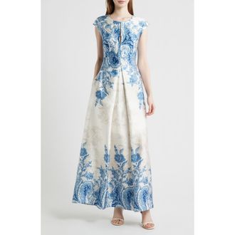 Vince Camuto Paisley Floral Satin Maxi Dress in Blue Multi at Nordstrom, Size 16